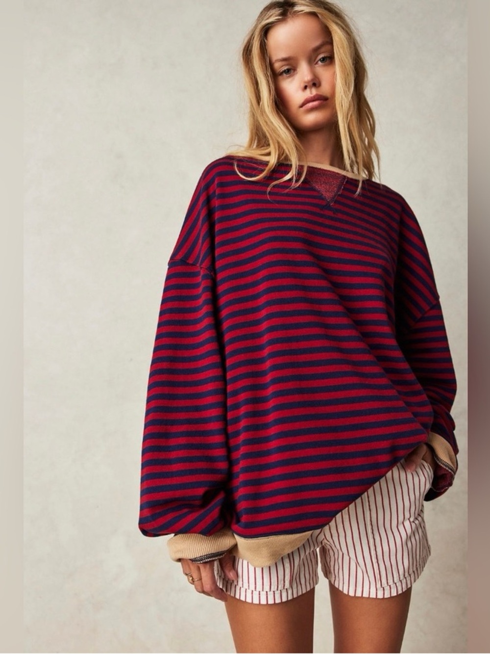 We the Free Striped Oversized Pullover Sweatshirt